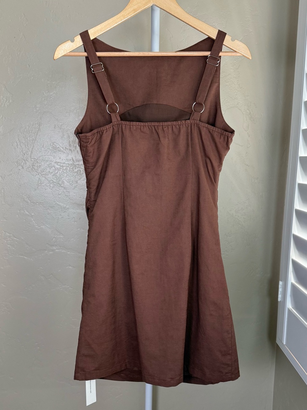 Commense Cotton Linen Sleeveless Ruched Mini Dress Brown NWT Small - Picture 6 of 10